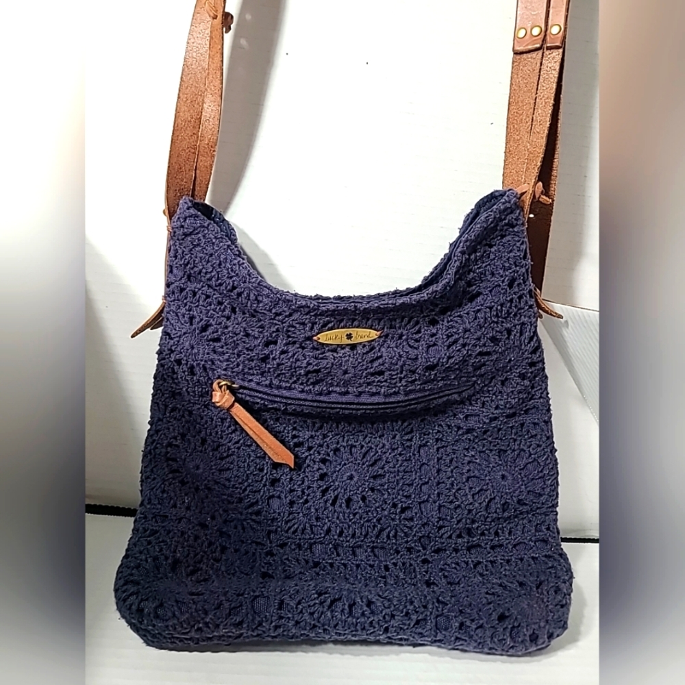 LAUREN RALPH LAUREN Navy Crochet Crossbody Bag